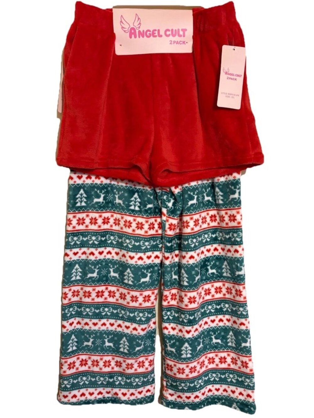 Angel Cult Christmas Fleece Fair Isle Pajama Pants 2 Pack Red Green 1XL Plus